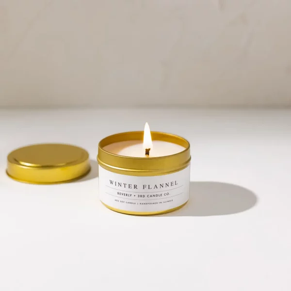 gold aluminum winter flannel soy candle